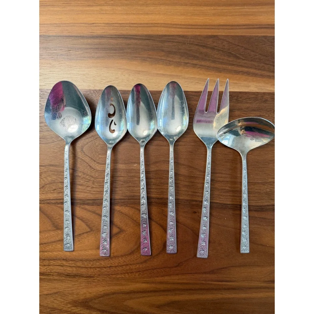 1847 Rogers Bros Silver Lace Silverplate‎ Serving Set 6pc Silver Floral Scroll